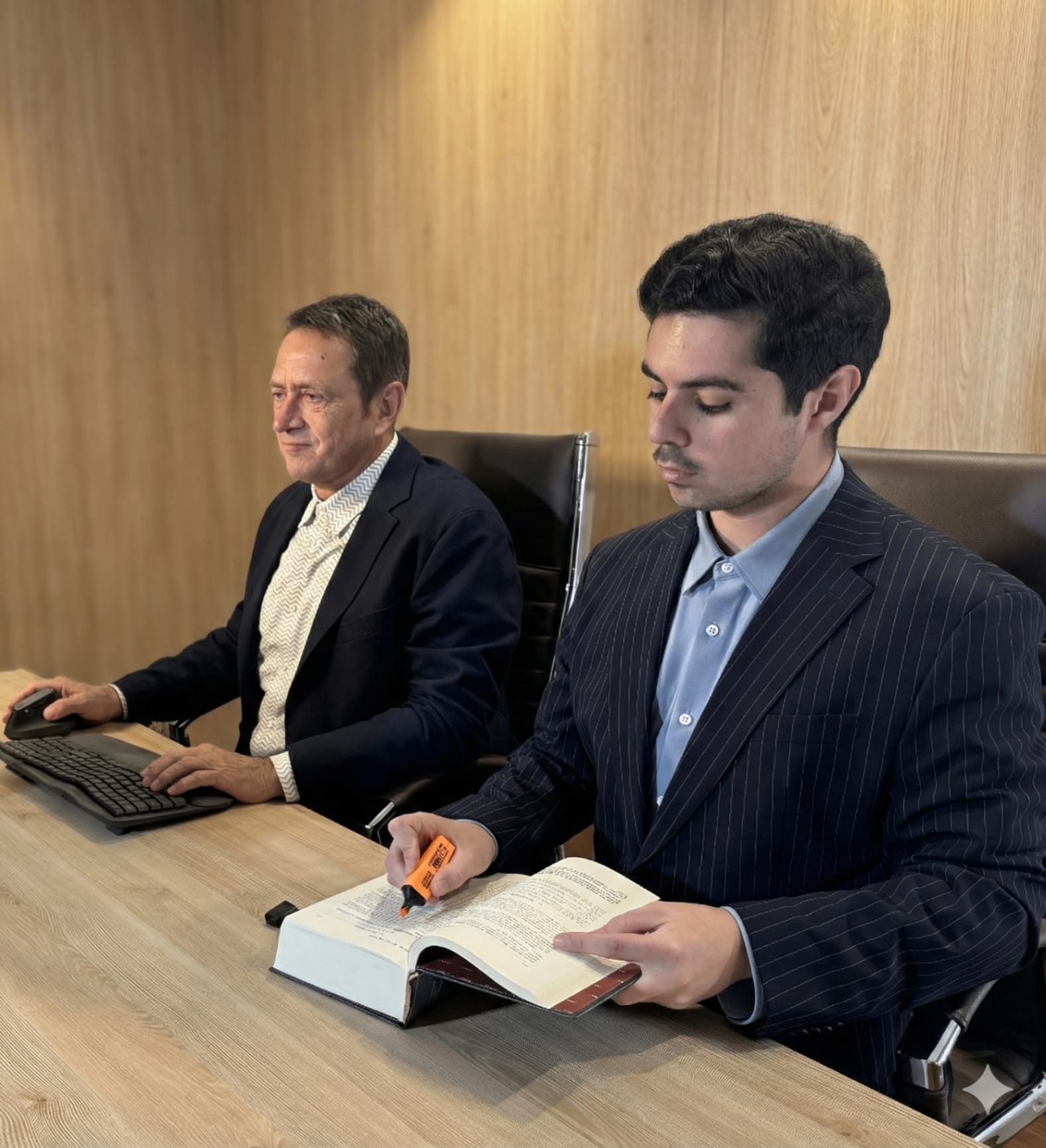Juan Bertomeu and Daniel Bertomeu working on client files at the Expat Abogados office